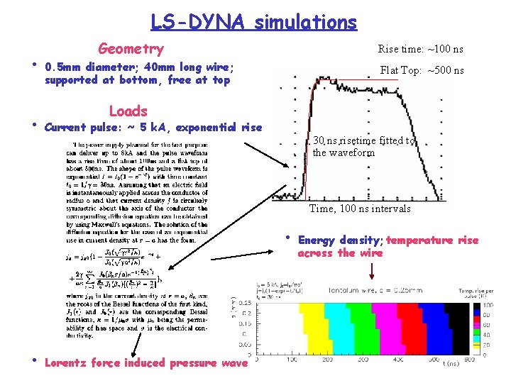 LS-DYNA simulations • • Geometry Rise time: ~100 ns 0. 5 mm diameter; 40