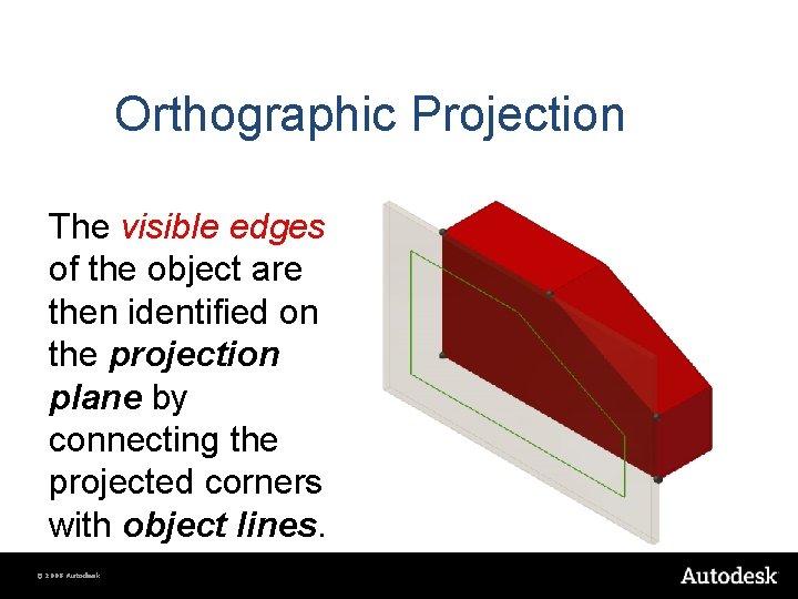 Orthographic Projection The visible edges of the object are then identified on the projection Orthographic Projection The visible edges of the object are then identified on the projection