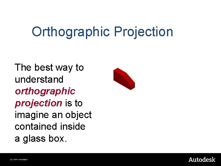 Orthographic Projection The best way to understand orthographic projection is to imagine an object