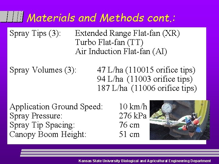 Materials and Methods cont. : Spray Tips (3): Extended Range Flat-fan (XR) Turbo Flat-fan