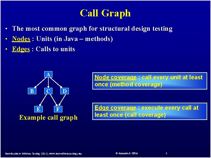 Call Graph • The most common graph for structural design testing • Nodes :