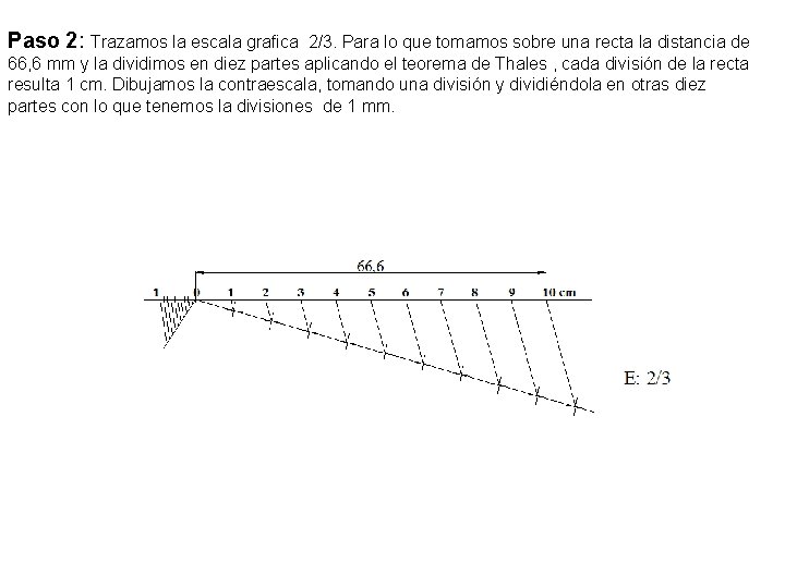 Paso 2: Trazamos la escala grafica 2/3. Para lo que tomamos sobre una recta