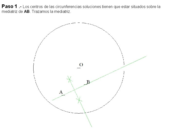 Paso 1. - Los centros de las circunferencias soluciones tienen que estar situados sobre