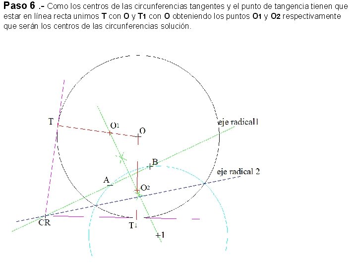 Paso 6. - Como los centros de las circunferencias tangentes y el punto de