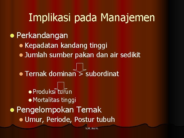 Implikasi pada Manajemen l Perkandangan l Kepadatan kandang tinggi l Jumlah sumber pakan dan