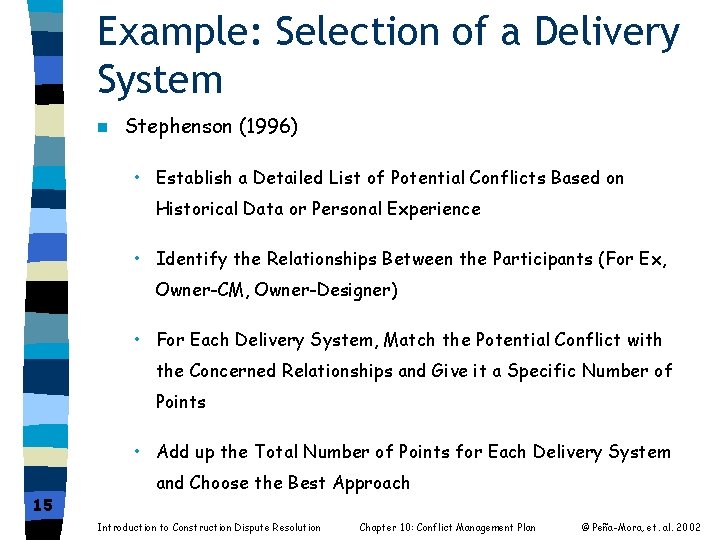 Example: Selection of a Delivery System n Stephenson (1996) • Establish a Detailed List