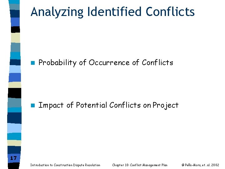 Analyzing Identified Conflicts n Probability of Occurrence of Conflicts n Impact of Potential Conflicts