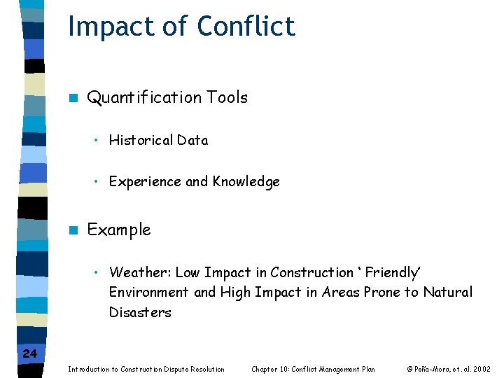 Impact of Conflict n Quantification Tools • Historical Data • Experience and Knowledge n