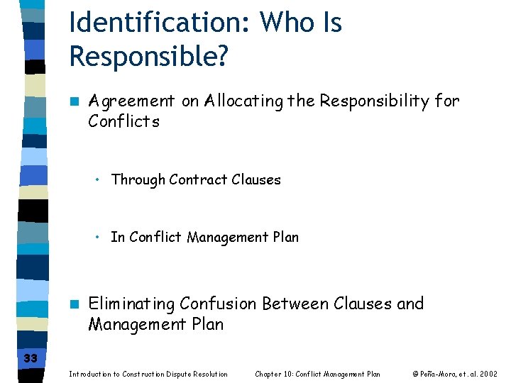 Identification: Who Is Responsible? n Agreement on Allocating the Responsibility for Conflicts • Through