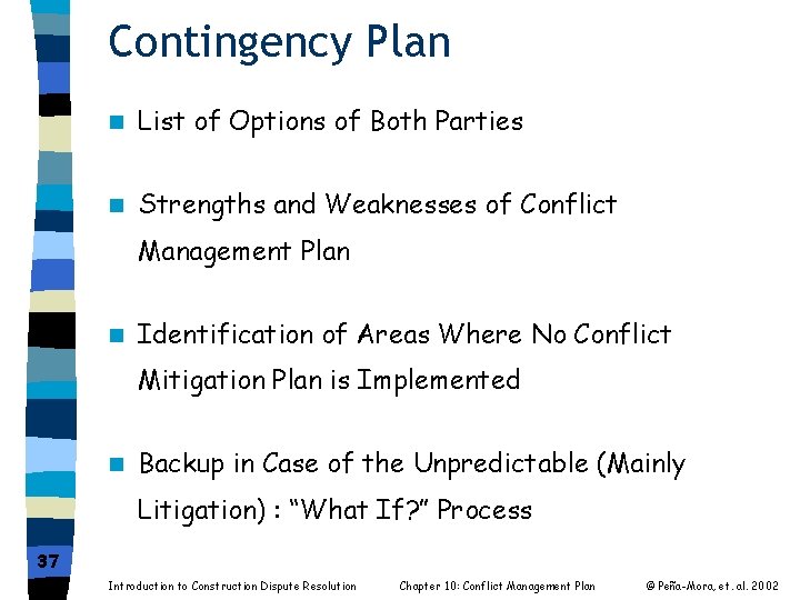 Contingency Plan n List of Options of Both Parties n Strengths and Weaknesses of