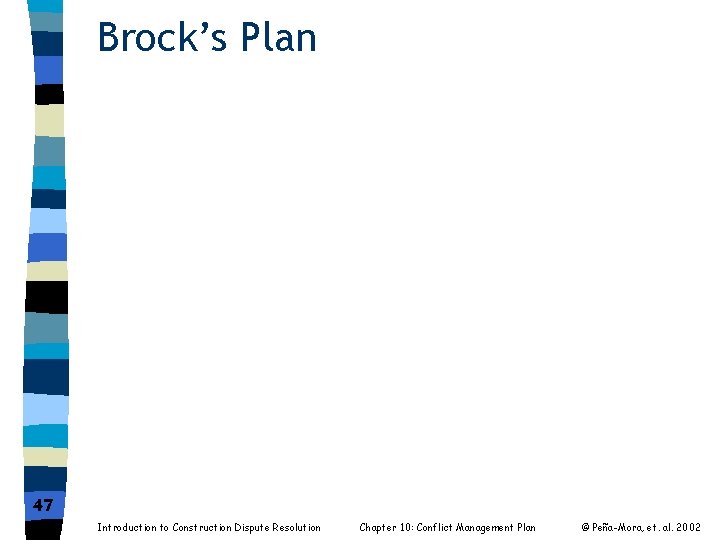 Brock’s Plan 47 Introduction to Construction Dispute Resolution Chapter 10: Conflict Management Plan ©