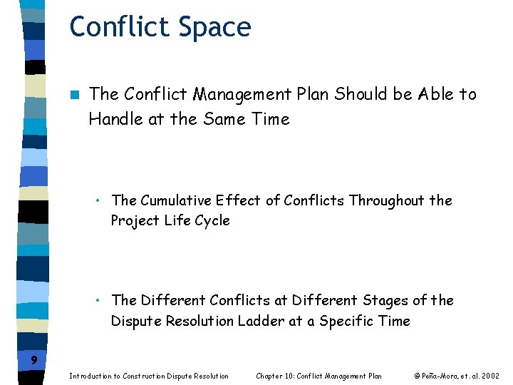 Conflict Space n The Conflict Management Plan Should be Able to Handle at the