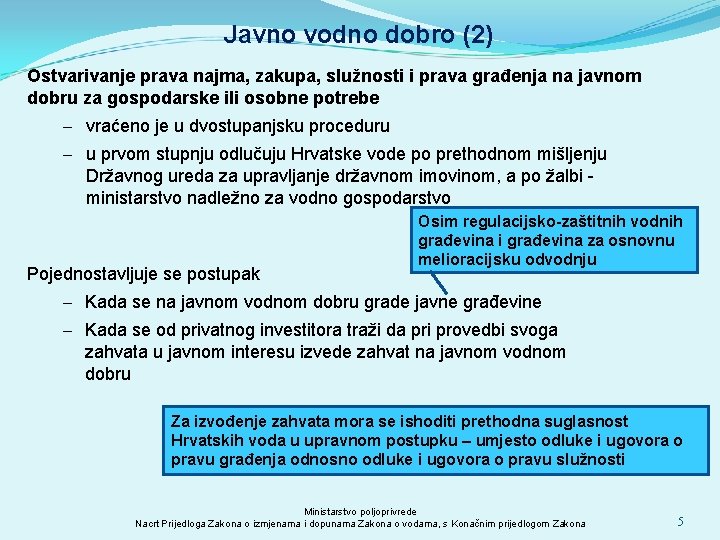 Javno vodno dobro (2) Ostvarivanje prava najma, zakupa, služnosti i prava građenja na javnom