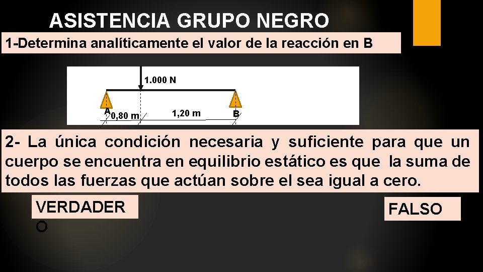 ASISTENCIA GRUPO NEGRO 1 -Determina analíticamente el valor de la reacción en B 1.