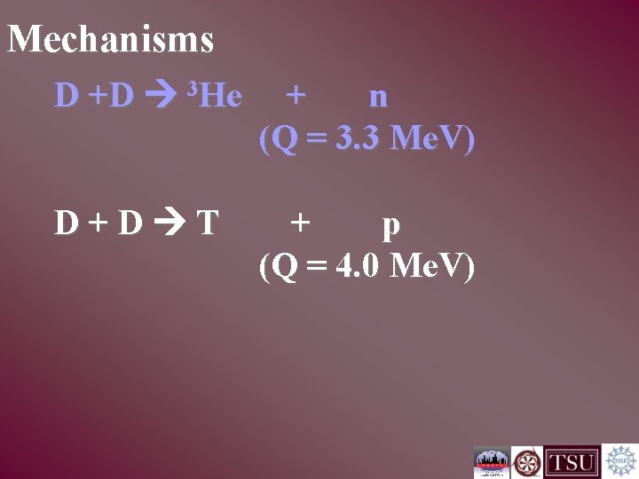 Mechanisms D +D 3 He + n (Q = 3. 3 Me. V) D+D