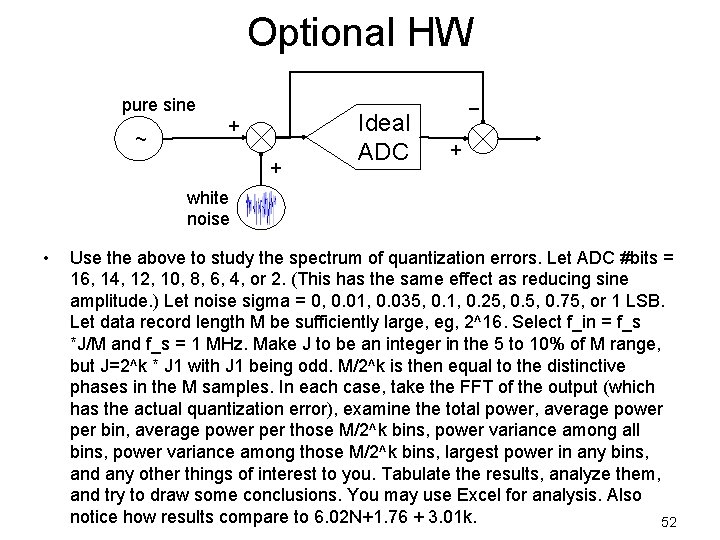 Optional HW pure sine ~ + + Ideal ADC – + white noise •