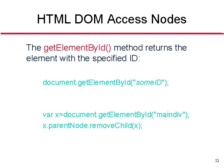 HTML DOM Access Nodes The get. Element. By. Id() method returns the element with