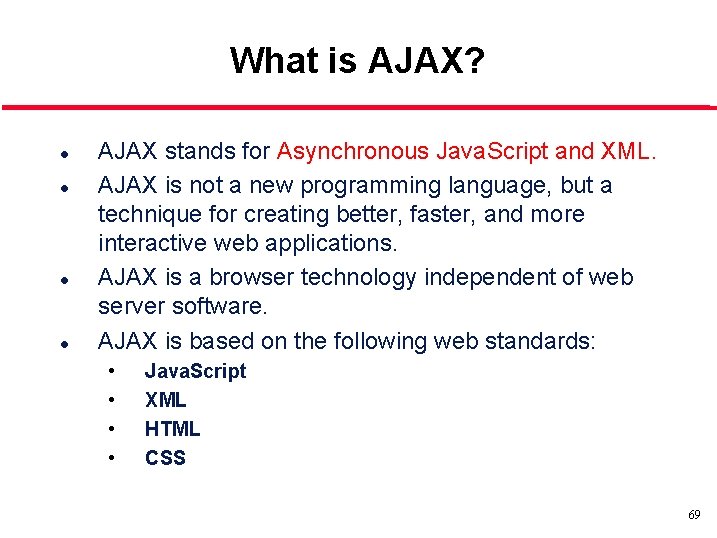 What is AJAX? l l AJAX stands for Asynchronous Java. Script and XML. AJAX