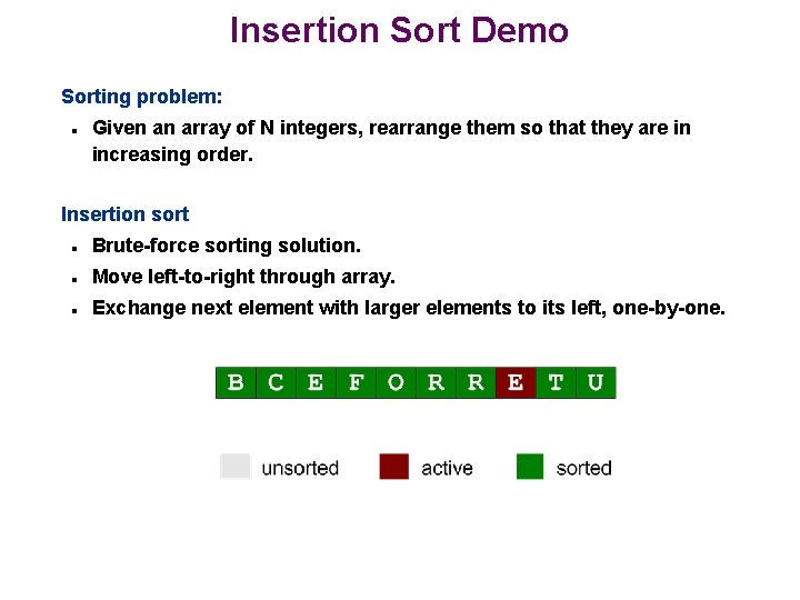 Insertion Sort Demo Sorting problem: n Given an array of N integers, rearrange them