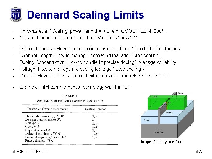 Dennard Scaling Limits - Horowitz et al. “Scaling, power, and the future of CMOS.