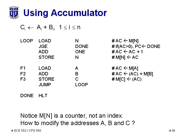 Using Accumulator Ci Ai + Bi, 1 i n LOOP LOAD JGE ADD STORE