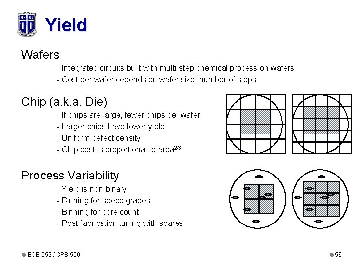 Yield Wafers - Integrated circuits built with multi-step chemical process on wafers - Cost