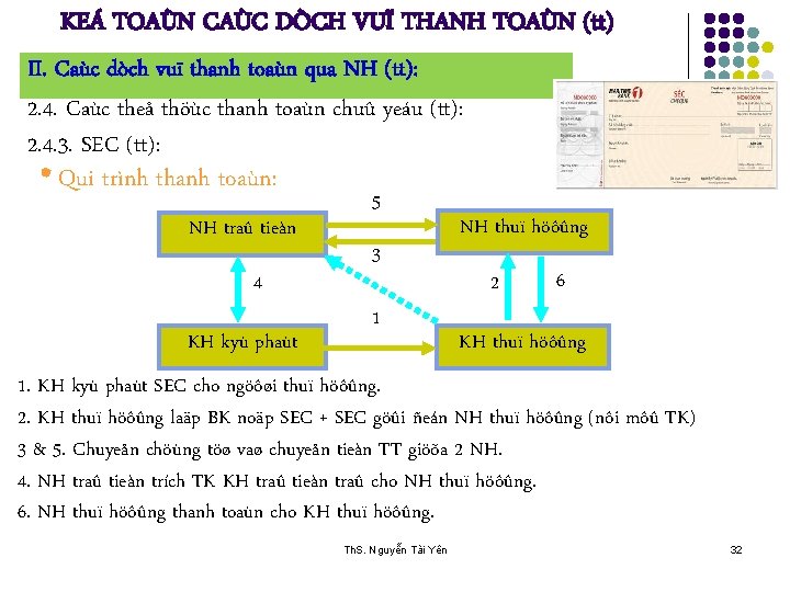 KEÁ TOAÙN CAÙC DÒCH VUÏ THANH TOAÙN (tt) II. Caùc dòch vuï thanh toaùn