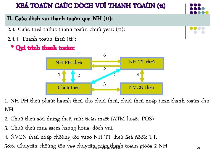 KEÁ TOAÙN CAÙC DÒCH VUÏ THANH TOAÙN (tt) II. Caùc dòch vuï thanh toaùn