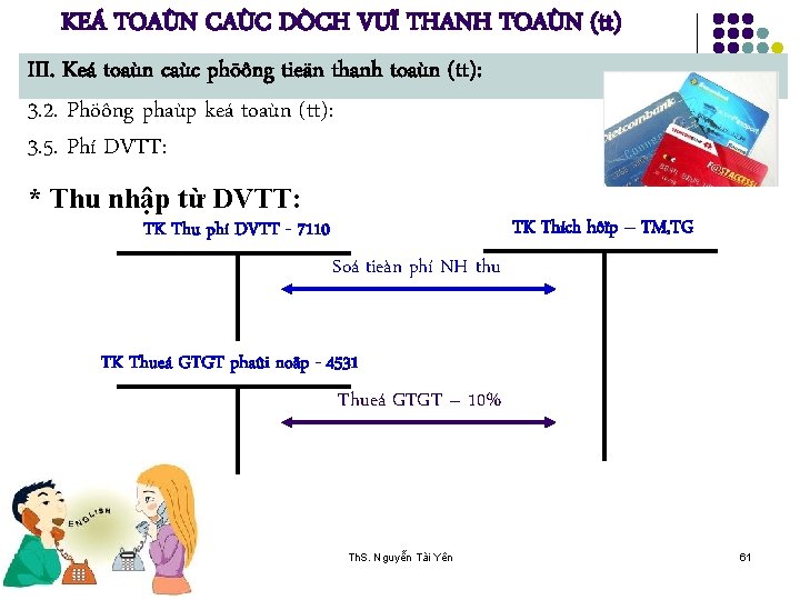 KEÁ TOAÙN CAÙC DÒCH VUÏ THANH TOAÙN (tt) III. Keá toaùn caùc phöông tieän