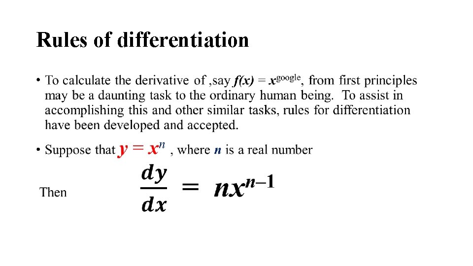 Rules of differentiation • Rules of differentiation •