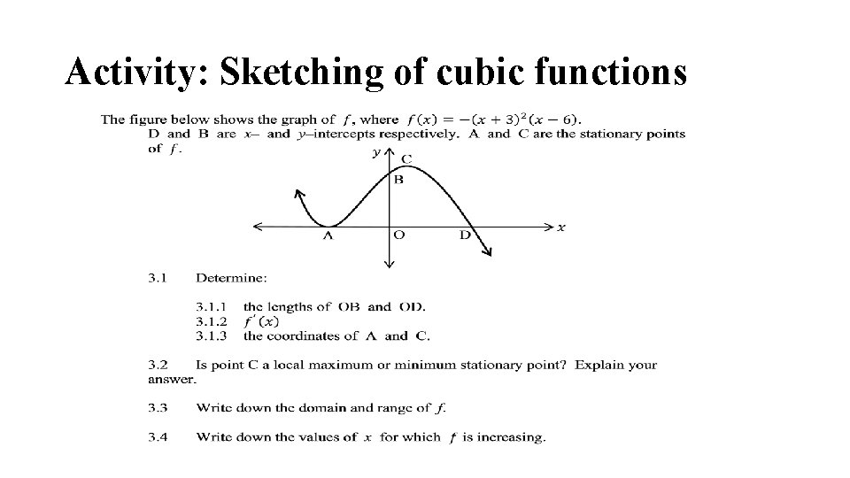 Activity: Sketching of cubic functions Activity: Sketching of cubic functions
