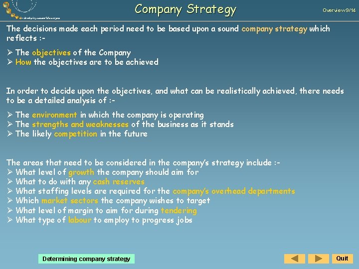 Company Strategy Overview 9/14 The decisions made each period need to be based upon