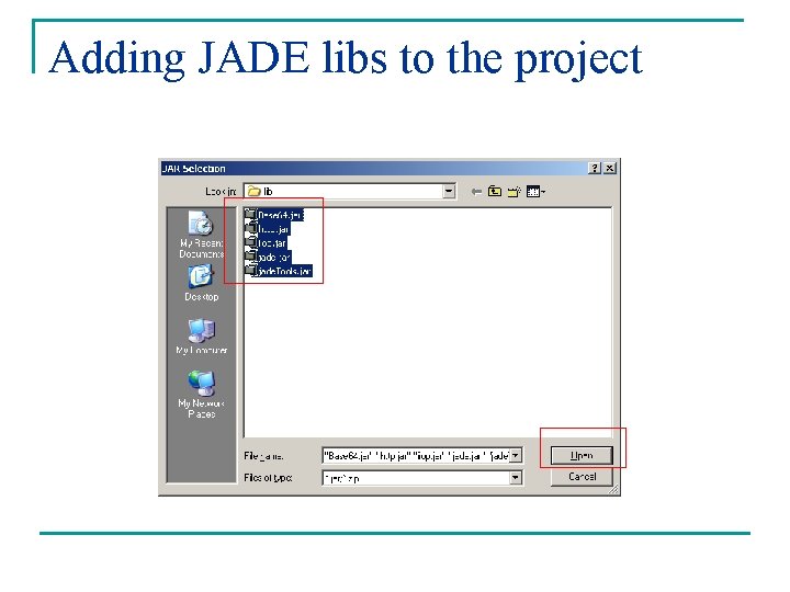 Adding JADE libs to the project 