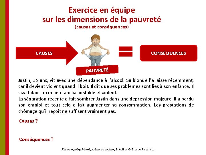 Exercice en équipe sur les dimensions de la pauvreté (causes et conséquences) CONSÉQUENCES CAUSES