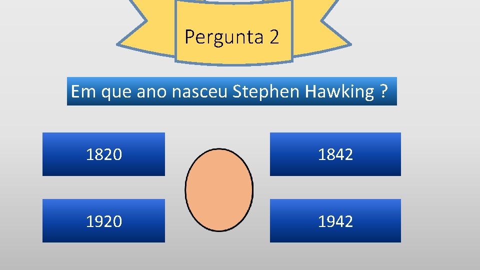 Pergunta 2 Em que ano nasceu Stephen Hawking ? 1820 1842 1920 1942 