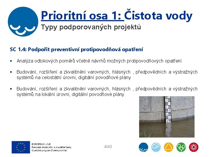 Prioritní osa 1: Čistota vody Typy podporovaných projektů SC 1. 4: Podpořit preventivní protipovodňová