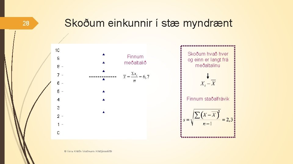 28 Skoðum einkunnir í stæ myndrænt Finnum meðaltalið Skoðum hvað hver og einn er