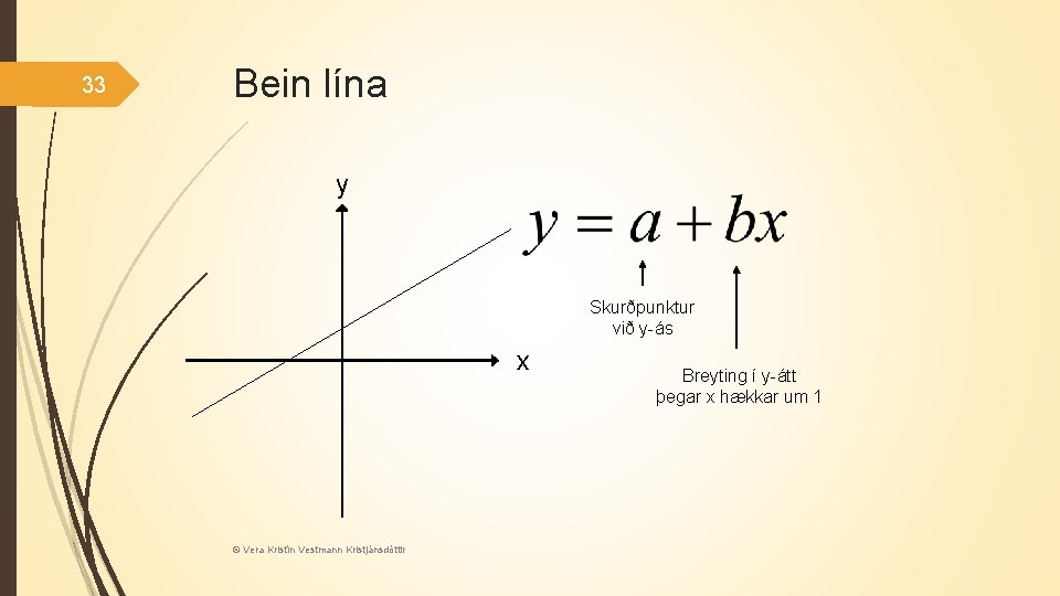 33 Bein lína y Skurðpunktur við y-ás x © Vera Kristín Vestmann Kristjánsdóttir Breyting