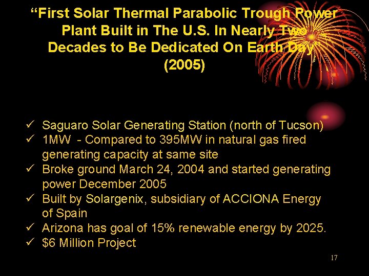 “First Solar Thermal Parabolic Trough Power Plant Built in The U. S. In Nearly