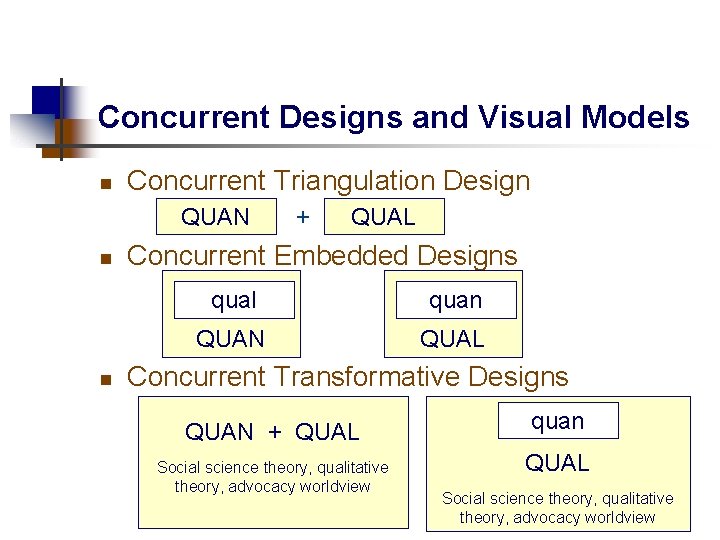 Concurrent Designs and Visual Models n Concurrent Triangulation Design QUAN n n + QUAL