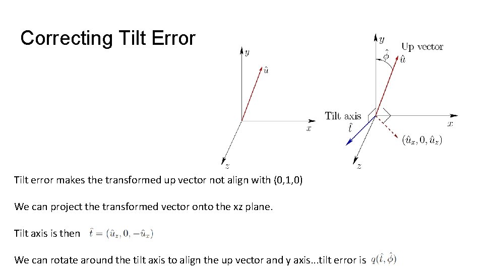 Correcting Tilt Error Tilt error makes the transformed up vector not align with (0,