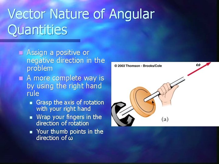 Vector Nature of Angular Quantities Assign a positive or negative direction in the problem