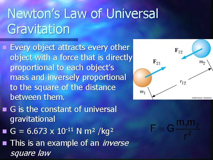 Newton’s Law of Universal Gravitation n n Every object attracts every other object with
