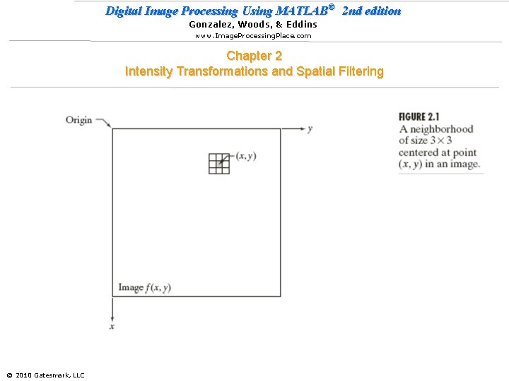 Digital Image Processing Using MATLAB® 2 nd edition Gonzalez, Woods, & Eddins www. Image.