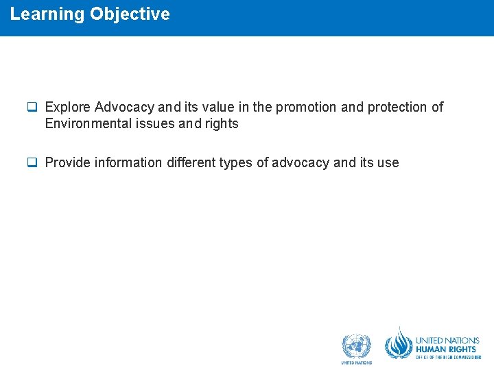 Learning Objective q Explore Advocacy and its value in the promotion and protection of
