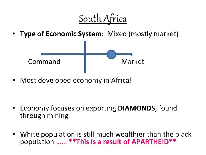 South Africa • Type of Economic System: Mixed (mostly market) Command Market • Most