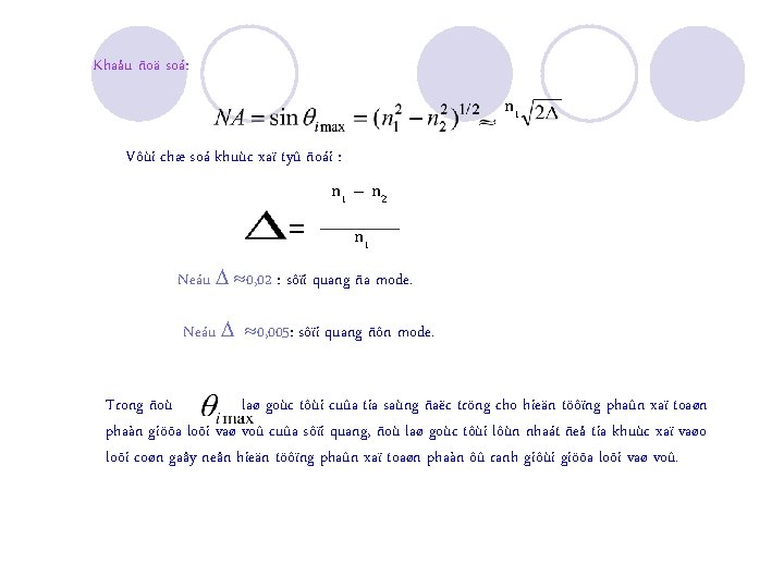 Khaåu ñoä soá: n 1 Vôùi chæ soá khuùc xaï tyû ñoái : =