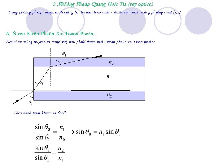2 , Phöông Phaùp Quang Hoïc Tia (ray optics). Trong phöông phaùp naøy, aùnh