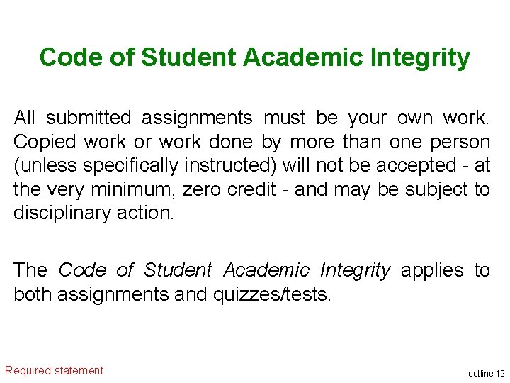 Code of Student Academic Integrity All submitted assignments must be your own work. Copied