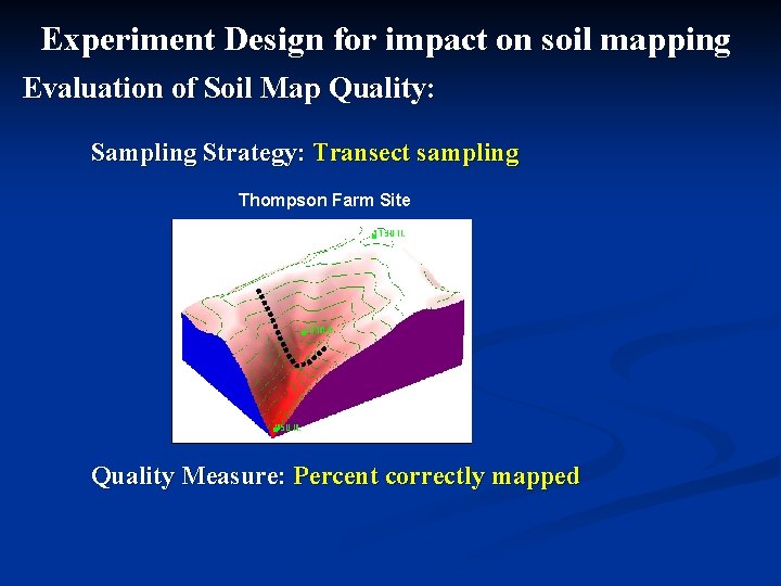 Experiment Design for impact on soil mapping Evaluation of Soil Map Quality: Sampling Strategy: